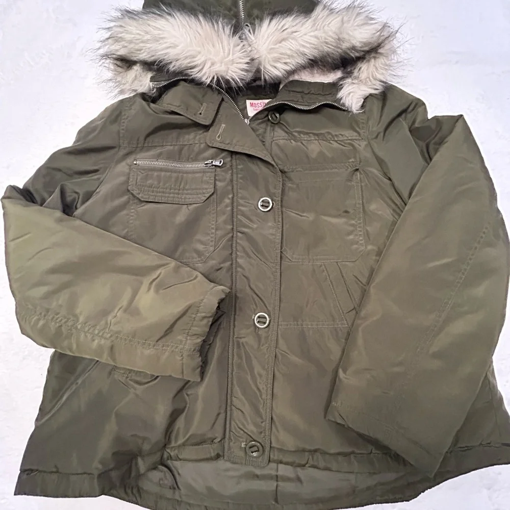 Mossimo Supply Co Green Puffer Jacket with Faux‎ Fur Trim